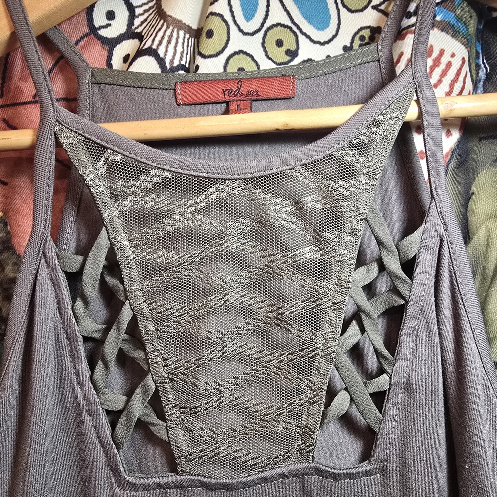 RED BKE Strappy Tank Top with CrissCross Lace Detail